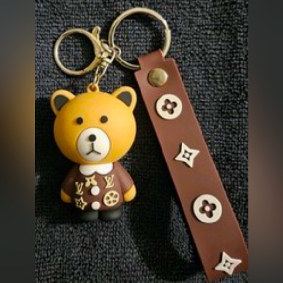 Louis Vuitton Monogram Teddy Bear Handbag Charm White Multicolor